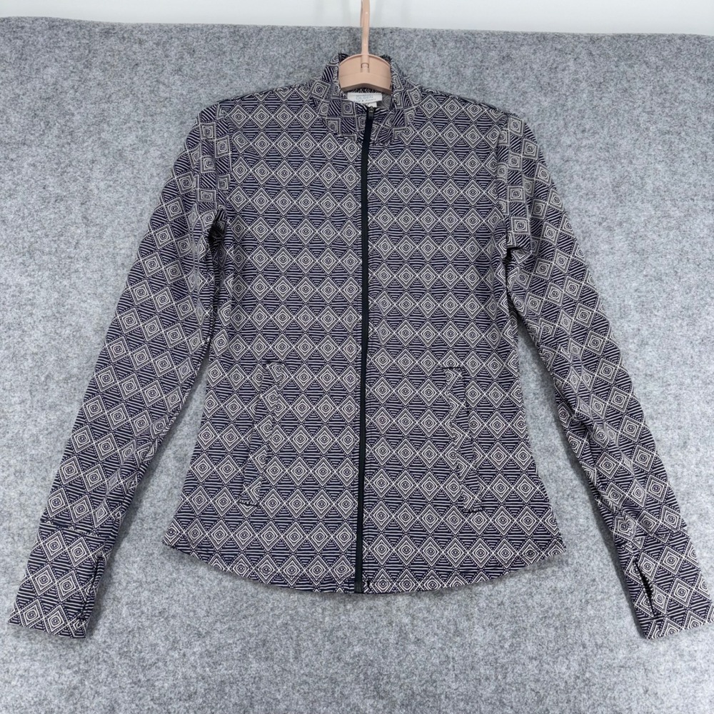 Sigrid Olsen Golf & Tennis Women XS Navy Blue Diamond Print Full Zip Jacket